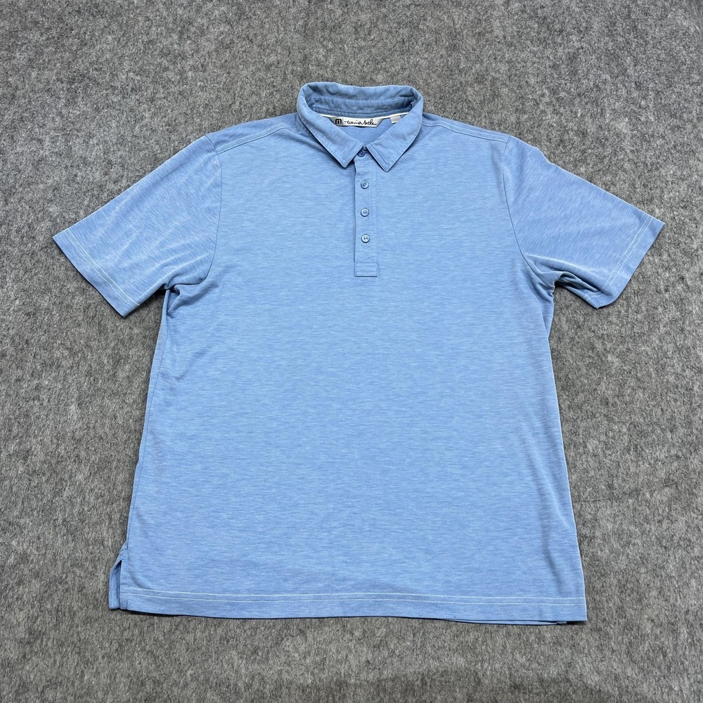 Travis Mathew Polo Shirt Mens L Blue Pima Cotton Blend Golf Performance Casual